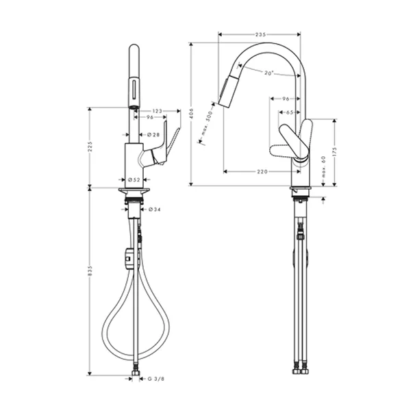 Bucatarie - Baterie bucatarie cu dus extractibil Hansgrohe Focus M41 240 crom lucios