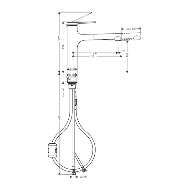 Baterie bucatarie cu dus extractibil Hansgrohe Zesis M33 160 negru mat 2 tipuri de jet [1]