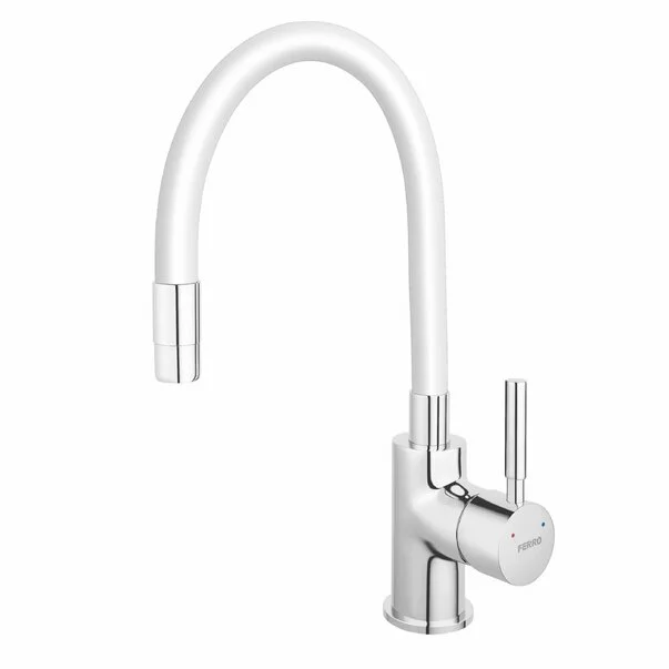 Bucatarie - Baterie bucatarie cu pipa flexibila alba Ferro Zumba