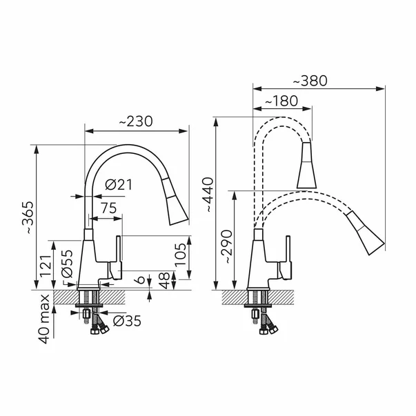 Baterie bucatarie cu pipa flexibila Ferro Zumba II alb [1]