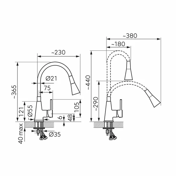 Baterie bucatarie cu pipa flexibila Ferro Zumba II gri-argintiu [1]