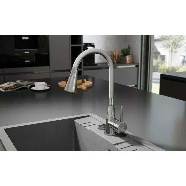 Baterie bucatarie cu pipa flexibila Ferro Zumba II gri-argintiu [2]