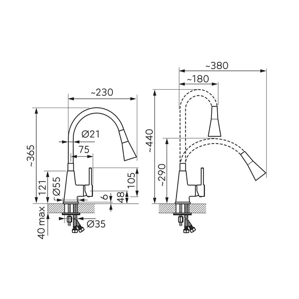 Baterie bucatarie cu pipa flexibila Ferro Zumba II negru [1]