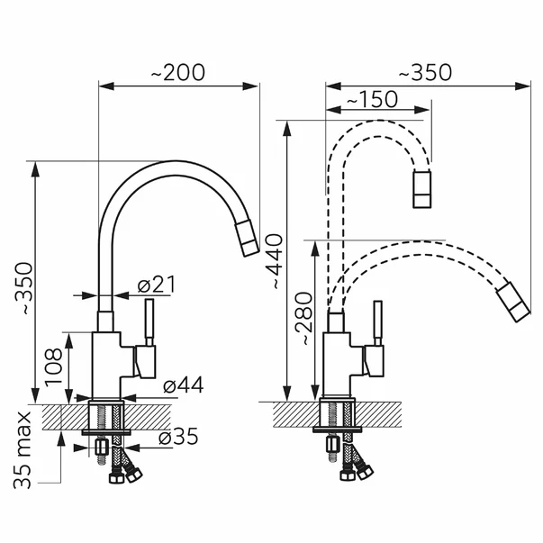 Baterie bucatarie cu pipa flexibila negru/auriu Ferro Zumba [1]