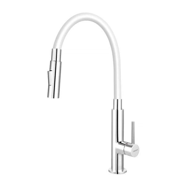 Baterii bucatarie - Baterie bucatarie Ferro Zumba Slim 2F alb cu pipa flexibila