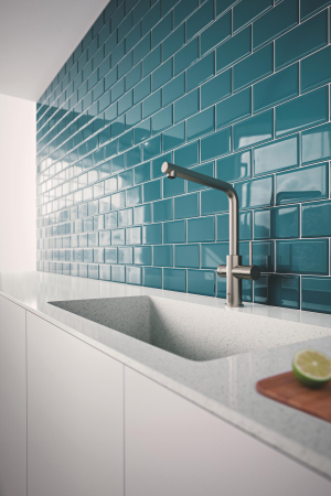 Baterii bucatarie - Baterie bucatarie Grohe 101068DC01, Blue Home, inalta, tip L, pentru racitor Blue Home, mat, otel satinat