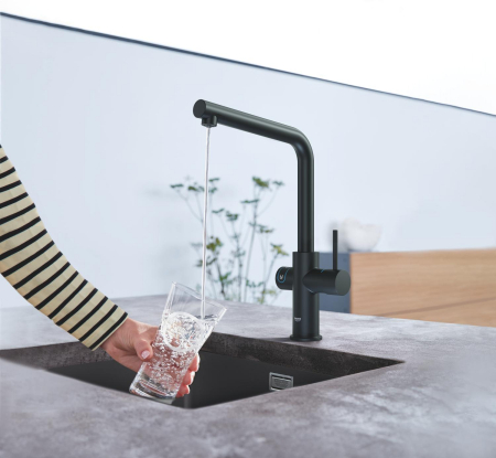 Baterii bucatarie - Baterie bucatarie Grohe 101068KS01, Blue Home, inalta, tip L, pentru racitor Blue Home, mat, negru