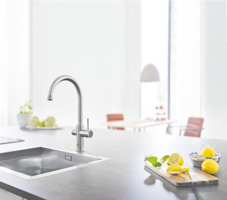 Baterie bucatarie Grohe 101069DC01, Blue Home, inalta, tip C, pentru racitor Blue Home, mat, otel satinat [1]