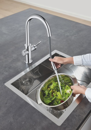 Baterie bucatarie Grohe 1010730001, 0.6 bar, 419 mm, 219 mm, 1 orificii instalare, 3 sprayuri, 150 unghi pivotare, Crom [3]