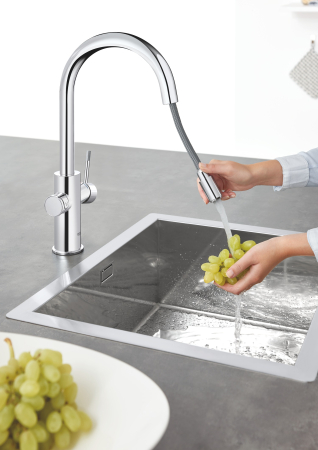 Baterie bucatarie Grohe 1010730001, 0.6 bar, 419 mm, 219 mm, 1 orificii instalare, 3 sprayuri, 150 unghi pivotare, Crom [1]
