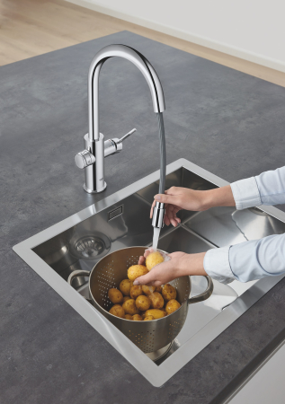 Baterie bucatarie Grohe 1010730001, 0.6 bar, 419 mm, 219 mm, 1 orificii instalare, 3 sprayuri, 150 unghi pivotare, Crom [4]