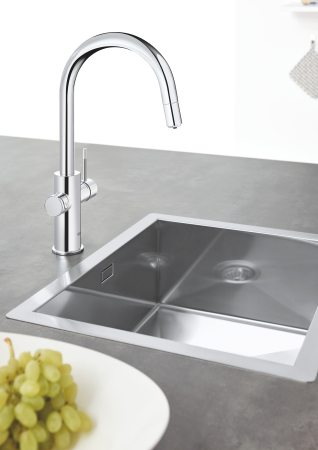 Baterii bucatarie - Baterie bucatarie Grohe 1010730001, 0.6 bar, 419 mm, 219 mm, 1 orificii instalare, 3 sprayuri, 150 unghi pivotare, Crom
