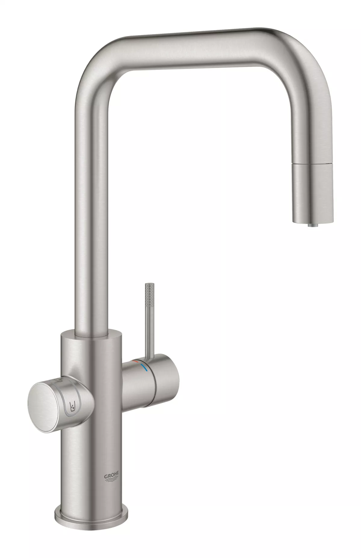 Baie - Baterie bucatarie Grohe 101074DC01, Blue Home, inalta, tip U, functie racire, CO2, filtrare, fara unitate racitor, mat