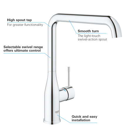 Baterie bucatarie Grohe 30269000, bucatarie Essence, tip comanda monocomanda, marime inalta, forma pipa tip l, crom [3]