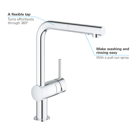 Baterie bucatarie Grohe 30274000, bucatarie Minta, tip comanda monocomanda, marime inalta, forma pipa tip l, crom [3]