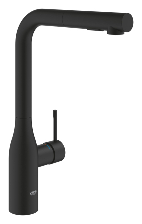 Baie - Baterie bucatarie Grohe 30432KF0, Accent, inalta, tip L, dus, mat, negru