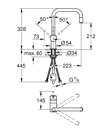 Baterie bucatarie Grohe 30435000, 1 bar, 328 mm, 223 mm, 1 orificii instalare, 1 sprayuri, 180 unghi pivotare, Crom [1]