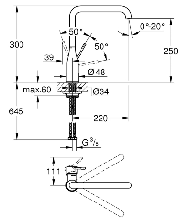 Baterie bucatarie Grohe 30505DA0, Essence, 3/8'', inalta, tip L, lucios, cupru [3]