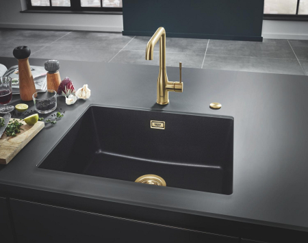 Baterie bucatarie Grohe 30505GN0, Essence, 3/8'', inalta, tip L, mat, auriu [2]