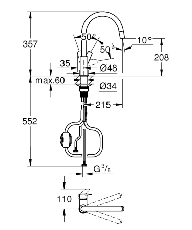 Baterie bucatarie Grohe 30551000, 1 bar, 357 mm, 215 mm, 1 orificii instalare, 1 sprayuri, 180 unghi pivotare, Crom [5]