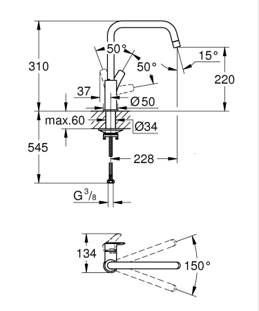 Baterie bucatarie Grohe 30567GN0, EuroSmart, inalta, tip U, mat, auriu [5]