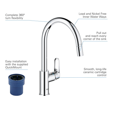 Baterie bucatarie Grohe 30569000, StartFlow, tip comanda monocomanda, marime inalta, forma pipa tip c, crom [4]