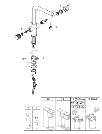 Baterie bucatarie Grohe 30588000, 1 bar, 370 mm, 221 mm, 1 orificii instalare, 2 sprayuri, 180 unghi pivotare, Crom [8]