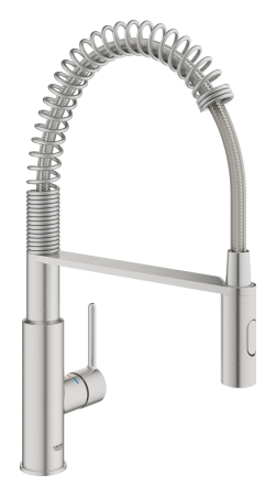 Baterii bucatarie - Baterie bucatarie Grohe 30614DC0, Via Cosmo, inalta, tip C, dus, 2 functii, mat, otel satinat