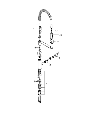 Baterie bucatarie Grohe 30614DC0, Via Cosmo, inalta, tip C, dus, 2 functii, mat, otel satinat [8]