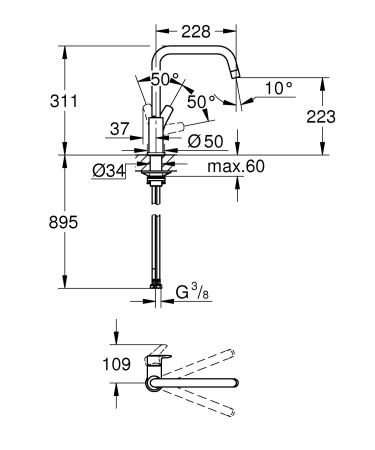Baterie bucatarie Grohe 30618000, Eurosmart, tip comanda monocomanda, marime inalta, forma pipa tip u, crom [6]