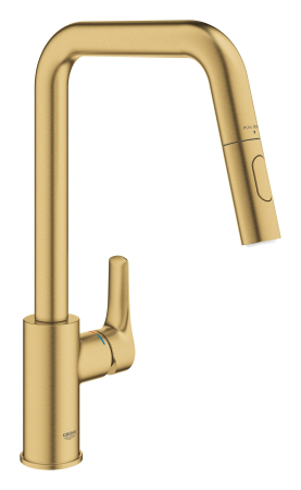 Baterii bucatarie - Baterie bucatarie Grohe 30619GN0, EuroSmart, inalta, tip U, dus, 2 functii, mat, auriu