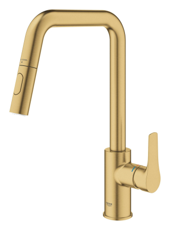 Baterie bucatarie Grohe 30619GN0, EuroSmart, inalta, tip U, dus, 2 functii, mat, auriu [1]
