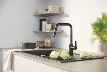 Baterie bucatarie Grohe 306312430, 1 bar, 362 mm, 221 mm, 1 orificii instalare, 2 sprayuri, 120 unghi pivotare, Negru [6]