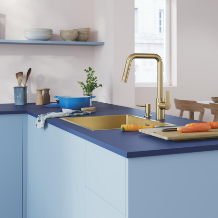 Baterie bucatarie Grohe 30631GN0, Start, inalta, tip U, dus, 2 functii, mat, auriu [1]