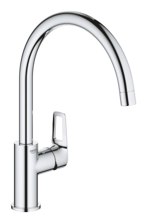 Baie - Baterie bucatarie Grohe 31368001, bucatarie Bauloop, tip comanda monocomanda, marime inalta, forma pipa tip c, crom