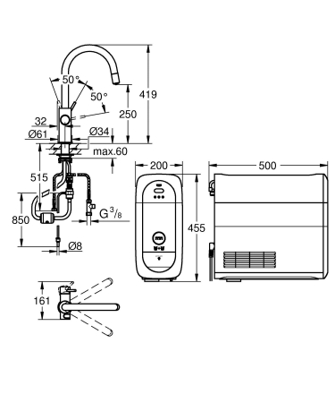 Baterie bucatarie Grohe 31541DC0, Blue Home, inalta, tip C, dus extractabil, filtrare, CO2, racire, mat, otel satinat [6]