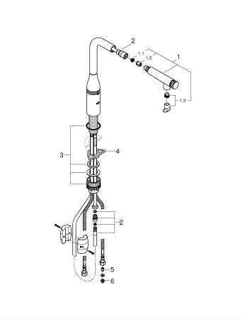 Baterie bucatarie Grohe 31615DC0, Essence Smartcontrol, inalta, tip L, dus extractabil, 2 functii, mat, otel satinat [5]