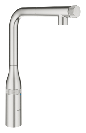 Baie - Baterie bucatarie Grohe 31615DC0, Essence Smartcontrol, inalta, tip L, dus extractabil, 2 functii, mat, otel satinat