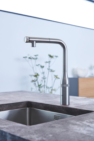 Baterie bucatarie Grohe 31615DC0, Essence Smartcontrol, inalta, tip L, dus extractabil, 2 functii, mat, otel satinat [7]