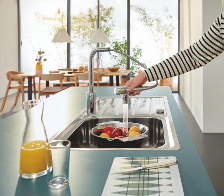 Baterie bucatarie Grohe 31889000, 0.8 bar, 373 mm, 201 mm, 1 orificii instalare, 2 sprayuri, 120 unghi pivotare, Crom [7]