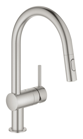 Baie - Baterie bucatarie Grohe 32321DC2, Minta, inalta, tip C, dus extractabil, mat, otel satinat