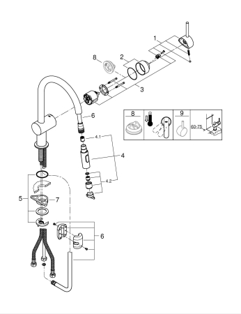 Baterie bucatarie Grohe 32321DC2, Minta, inalta, tip C, dus extractabil, mat, otel satinat [4]