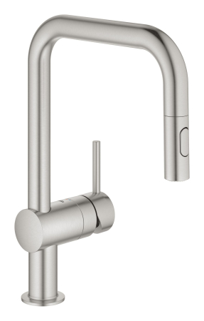 Baie - Baterie bucatarie Grohe 32322DC2, Minta, inalta, tip U, dus extractabil, mat, otel satinat