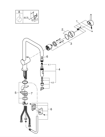 Baterie bucatarie Grohe 32322DC2, Minta, inalta, tip U, dus extractabil, mat, otel satinat [7]