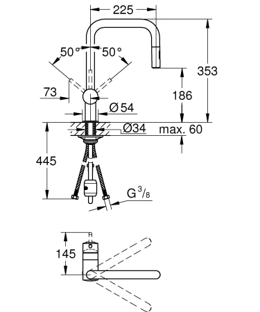 Baterie bucatarie Grohe 32322DC2, Minta, inalta, tip U, dus extractabil, mat, otel satinat [6]
