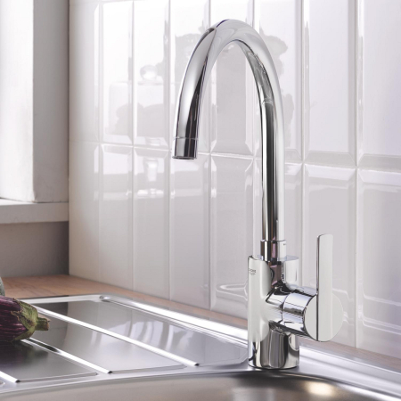 Baterie bucatarie Grohe 32670002, Feel, tip comanda monocomanda, marime inalta, forma pipa tip c, crom [3]
