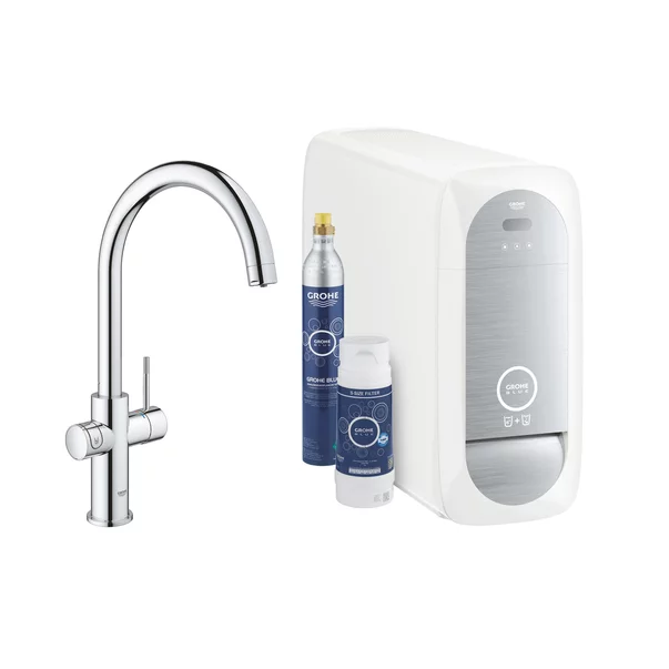 Chiuvete si baterii bucatarie - Baterie bucatarie Grohe Blue Home crom pipa tip C si Starter Kit