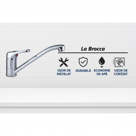 Baterie bucatarie La Brocca SIENA P100C501, Monocomanda, Pipa lunga rotativa, Economie de apa, Silentioasa, Usor de curatat si instalat, alama sanitara, Finisaj crom [1]