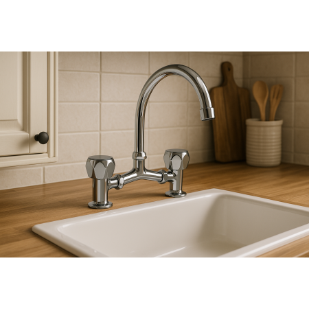 Baterie bucatarie Remer Rubinetterie 1000-2000 14Y, dublu comanda, pipa inalta, rezistenta in utilizare, alama cromata [2]