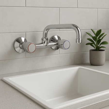 Baterie bucatarie Remer Rubinetterie 1000-2000 41SY, dublu comanda, rezistenta la coroziune, pipa pivotanta, design clasic, usor de montat, alama cromata [1]